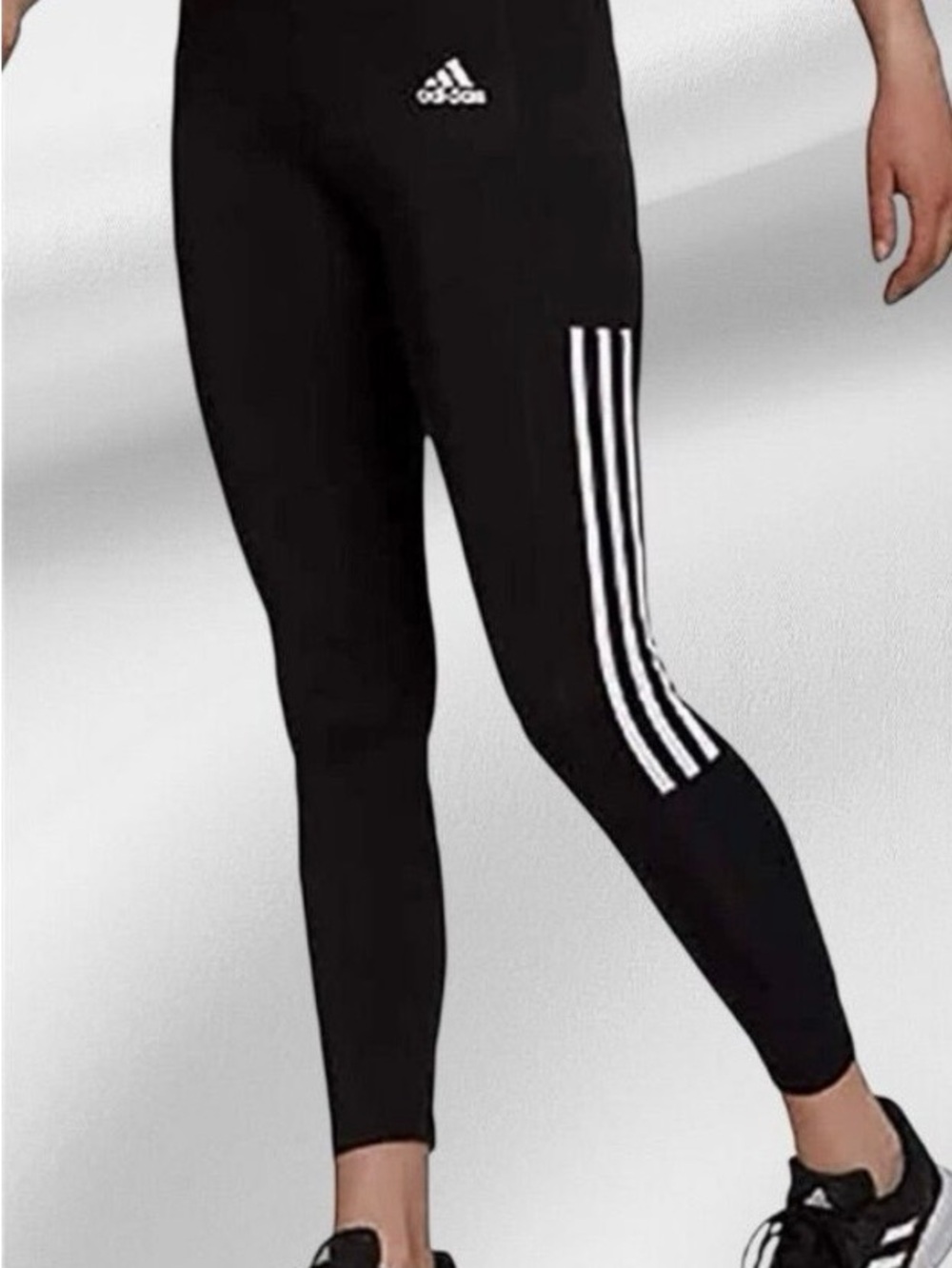 adidas Black Leggings with White Three-Stripe Detail